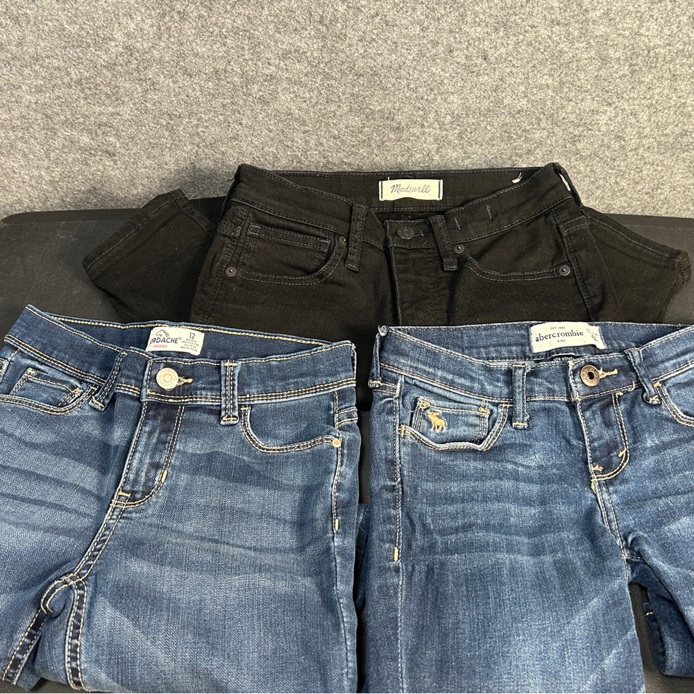 Lot of 3 Girl’s 12 Skinny Denim Jeans Blue Jordache & Abercrombie Black Madewell